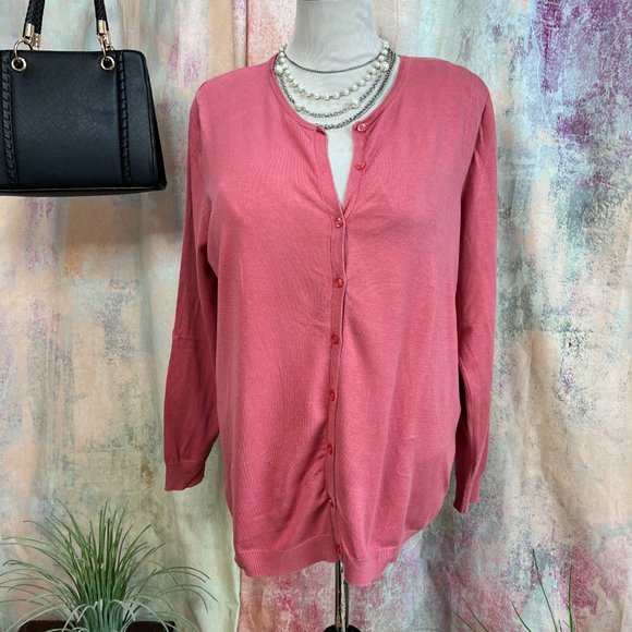 📌august silk Salmon Colored Silk Blend Plus Size Cardigan - Picture 1 of 15